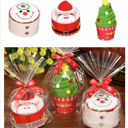 

Christmas Gifts Santa Claus Snowman Cupcake Cotton Towel Christmas Decorations for Home Xmas Noel New Year Gift for Kids 30x30cm