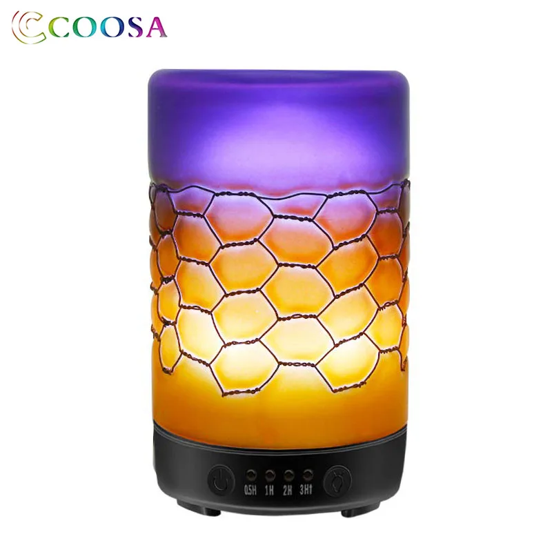 

COOSA Essential Oil Diffuser 100ml Handmade Glass & Iron Ultrasonic Air Humidifier 7 Colors LED Light Diffuser for Home Bedroom