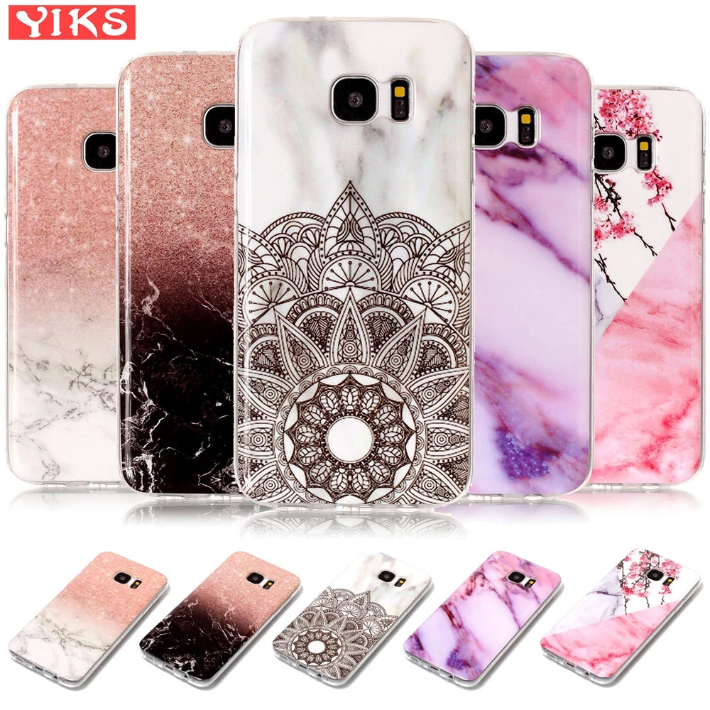 

Floral Lace Marble Case For Samsung Galaxy S7 Edge Red Flowers Stone Silicone Cover For Fundas Samsung S7 Edge Case Women