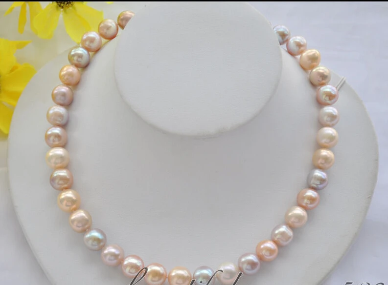 

6684 luster A++ 12mm round pink lavender freshwater pearl necklace 17inch (A0511)