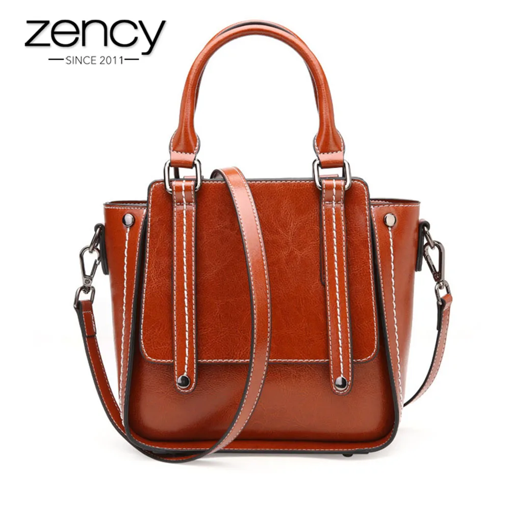 

Zency 100% Genuine Leather Handbag Fashion Women Shoulder Bag Brown Casual Tote Bags High Quality Lady Crossbody Purse Black