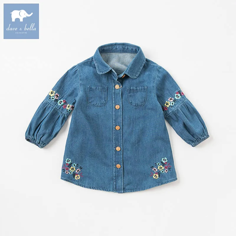 

DBA7964 dave bella baby autumn denim dress girls long sleeve dress children soft high quality clothing infant toddler clothes