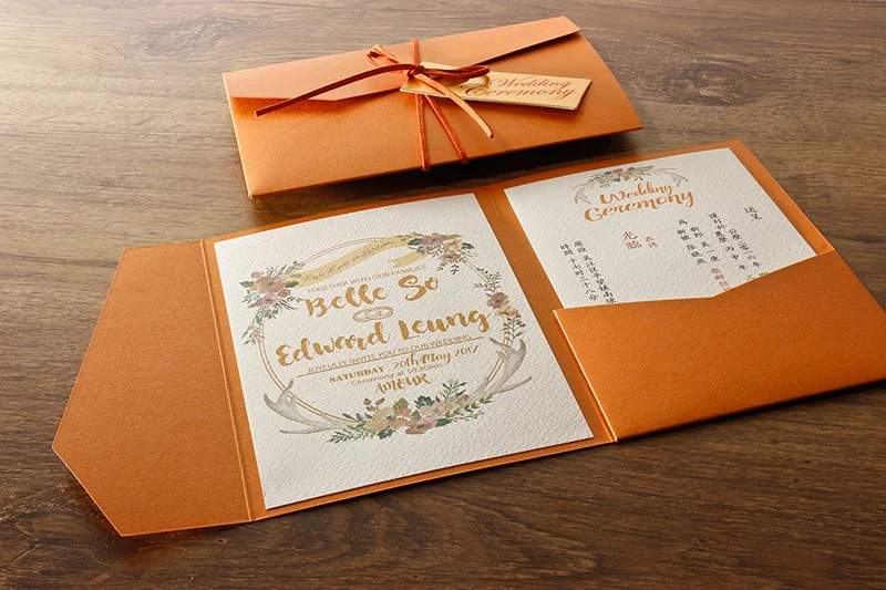 Оранжевый Свадебный Приглашения конверт, Свадебное приглашение, свадебные приглашения Индивидуальные-набор из 50