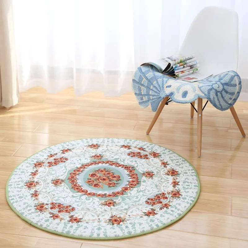 

Luxury Europe Jacquard Carpet 80CM/100CM Diameter Round Area Carpet Parlor Bedroom Balcony Chair Rugs Anti-skid Floor Mats