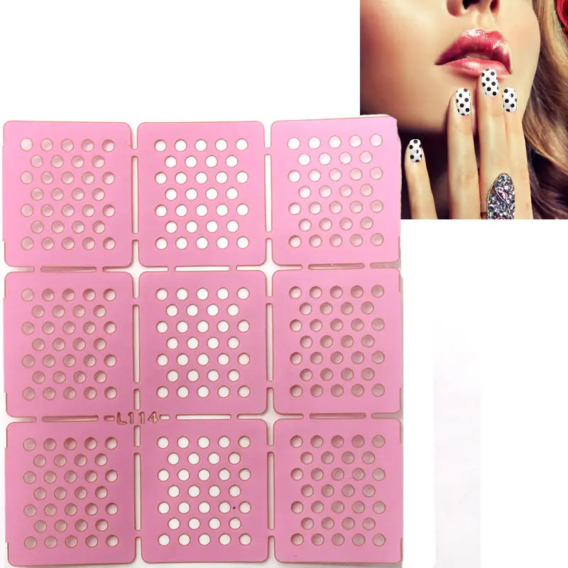 

1sheet Round Dot Pattern Vinyls Nail Art Hollow Stencil Stickers Stamping Guide Manicure Reusable Template Nail Art Tools