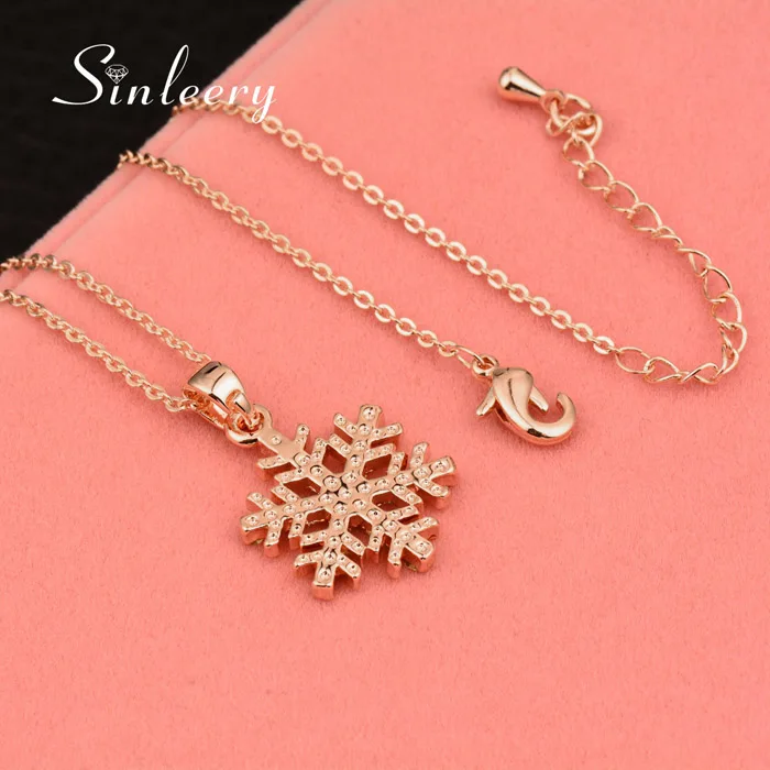 SINLEERY Мода белый циркон полые Снежинка Кулон ожерелье для женщин розовое золото цвет цепи Рождественские подарки Xl518