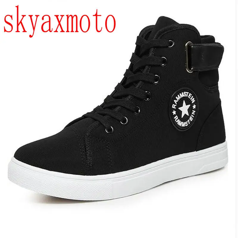 skyaxmoto Men Canvas Shoes Spring Autumn Top Fashion Lace-up High Style Solid Colors Flat With Youth Oxford Casual Shoes men shoes new autumn fashion men casual shoes lace up warm brand winter shoes mixed color high top flat with mens shoes