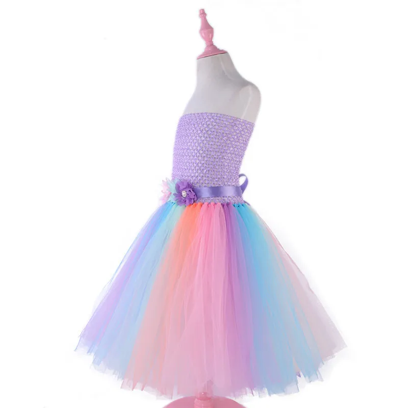 Новые Платья с цветочным узором для девочек; Радужное платье с единорогом для девочек; бальное платье длиной до щиколотки без бретелек для дня рождения, свадьбы