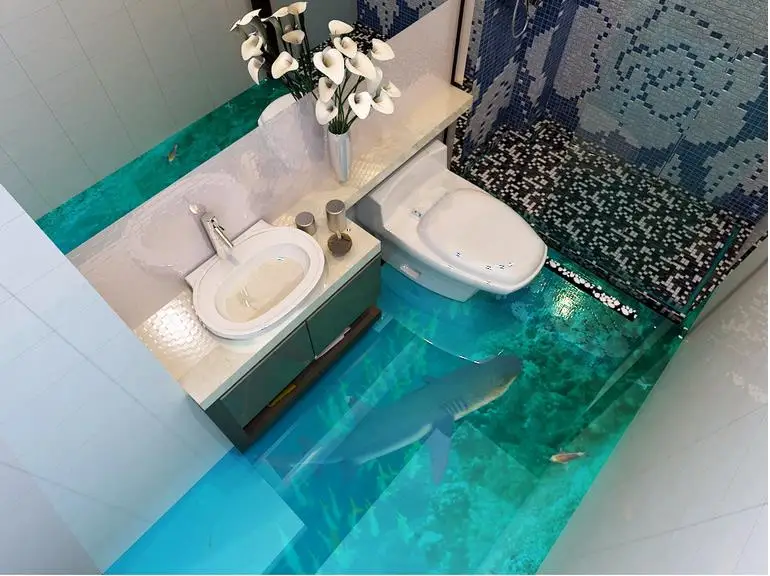 

custom 3d flooring self adhesive vinyl wallpaper ocean shark mural wallpaper 3d floor tiles waterproof wallpaper for bathrooms