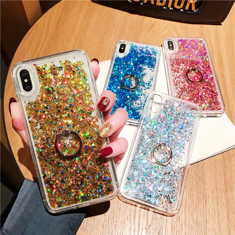 

Liquid quicksand bracket mobile phone case For iphone Xs Max Xr 10 X Cover For iphone 6 6S Plus 7 8 Plus Flowing gold foil shell