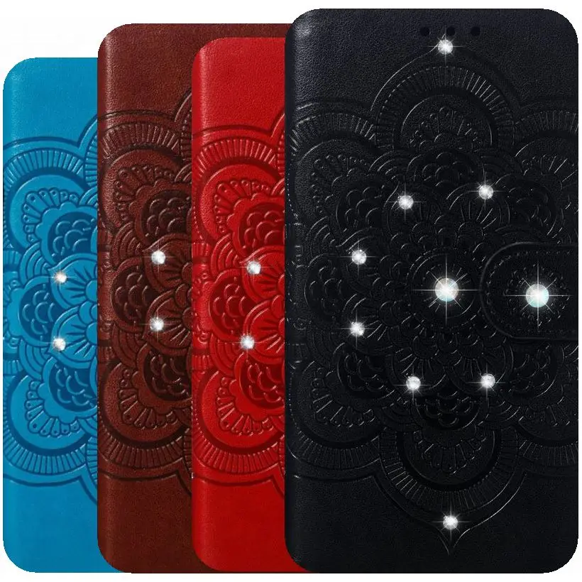 

Glitter Diamond Datura Flower Case For Huawei Mate 20 Pro P30 Lite Y5 Prime 2018 Y6 Pro 2017 Y7 Y9 2019 Leather Lady Cover DP13H
