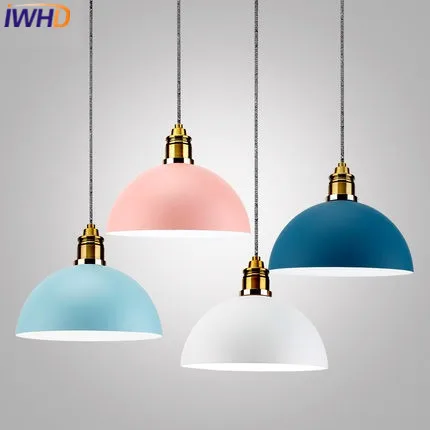 IWHD железная Подвесная лампа, одиночные современные подвесные светильники, светодиодные креативные цветные светильники в стиле АР-деко, подвесные светильники, кухонные лампы