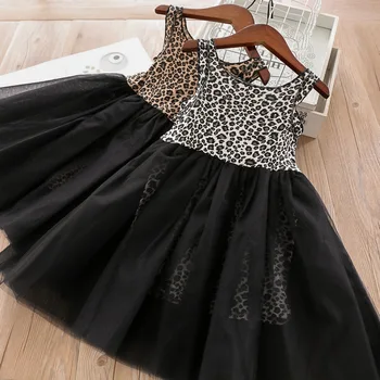 

Roimyal Wholesale 2019 spring and summer models 2 colors optional leopard mesh stitching vest dress cute party girls dress