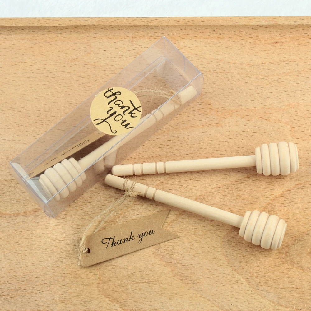 

10pcs wooden Honey Stick with PVC box thank you tag wedding favors and for guests birthday boy baby shower souvenirs