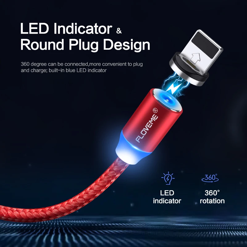  FLOVEME 1 M/2 M LED Magnetische Kabel micro USB Kabel Typ C Magnet Ladegerät 2A Geflochtene Telefon