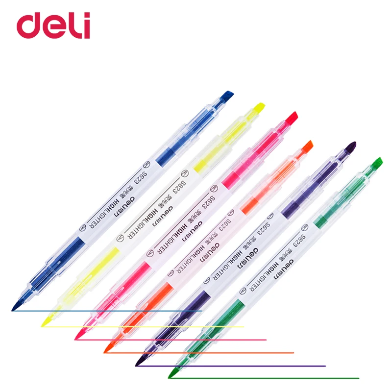 Deli Оптовая Продажа 6 шт. двойная головка цветная маркерная ручка с невидимыми