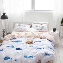 Cartoon Blue Fish Duvet Cover Set 100% Cotton White Bedding Sets For Home Solid Color Bed Sheets Pillow Case Cute Duvet Cover