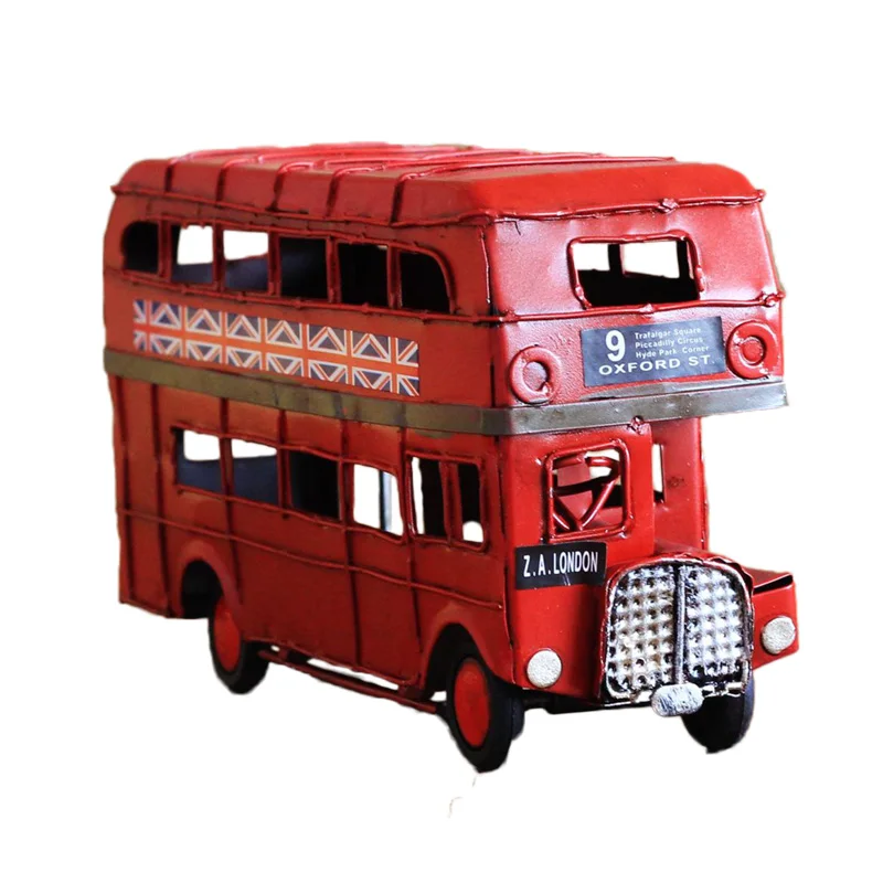 

Classical Red Double-decker Bus Ornaments Metal London Street Bus Car Miniature Figurines Crafts Gifts Children Toys Home Decor