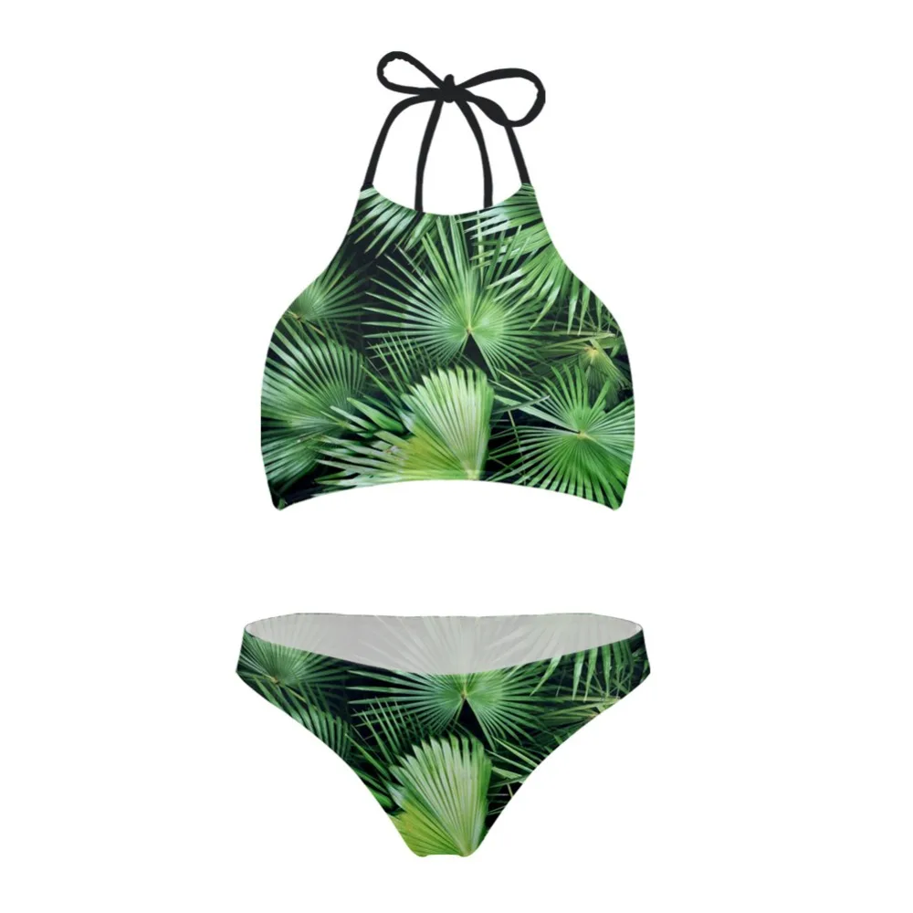

Beach Coconut Tree Print High Neck Bikinis Set Push Up Swimsuit Low Waist Women Swimwear Bathing Suits Monokini Brazilian Bikini