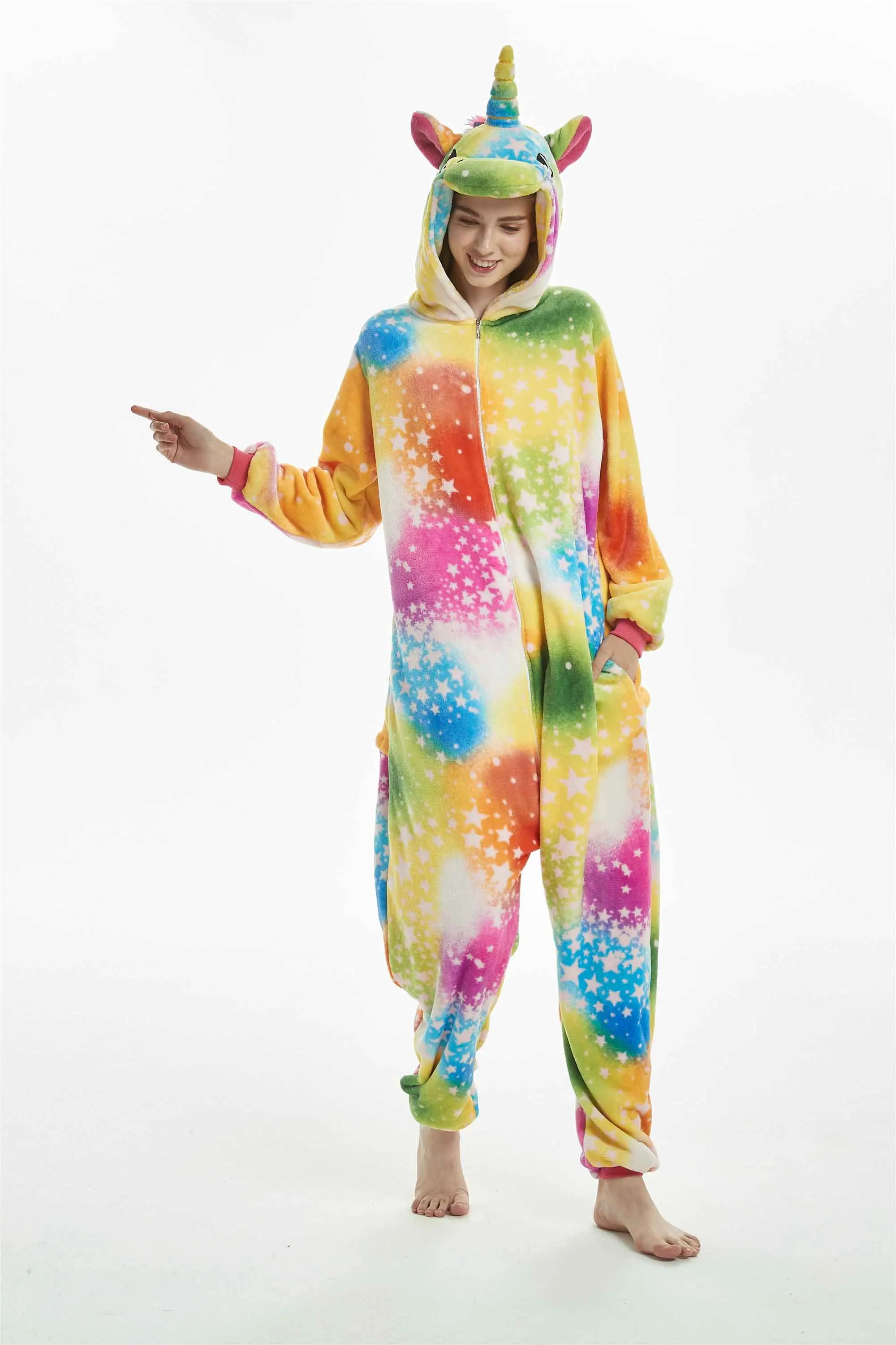 Единорог пижамы установить Для женщин Kugurumi панды зимние фланелевые пижамы для взрослых, Стич, единорог, одежда для сна, комбинезон - Цвет: Colorfulstar unicorn
