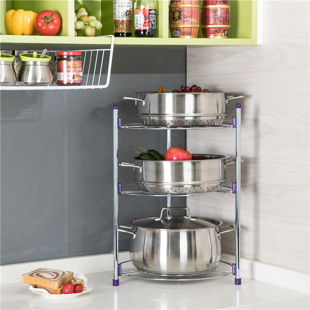 

Kitchen Pot Rack Crock Pot Shelf Chrome-Plated 3 Tier Round Shelf Storage Tower Crock Pot Heat Insulation Cooking Pot Holder
