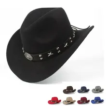 Женская Мужская шерстяная открытая западная ковбойская шляпа с откатными полями джентльмен Outblack Sombrero Hombre джаз шляпа Leateer пояс