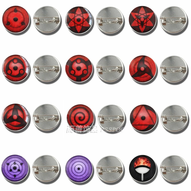 

Fashion Accessories Anime Naruto Sharingan Eye Badge Cartoon Silver Brooch Glass Cabochon Dome Jewelry Brooch Cosplay Gifts