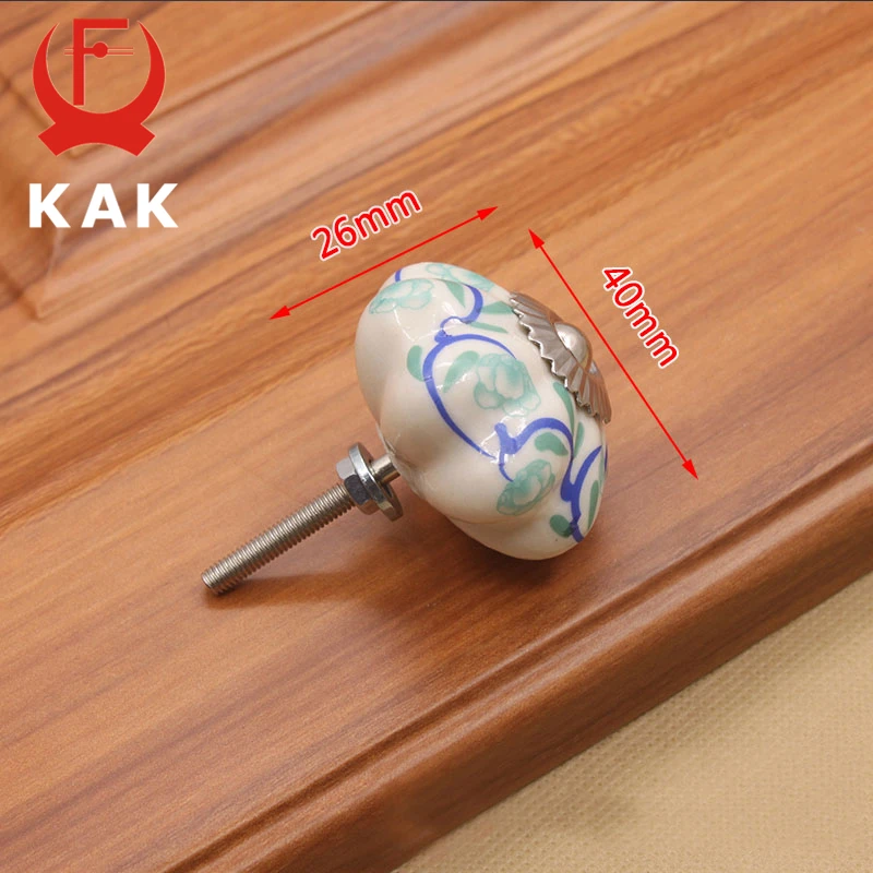 KAK 40mm Hand-painted Ceramic Drawer Knobs Porcelain Rural Cabinet Knob Cupboard Handles Mediterranean Furniture Handle Hardware