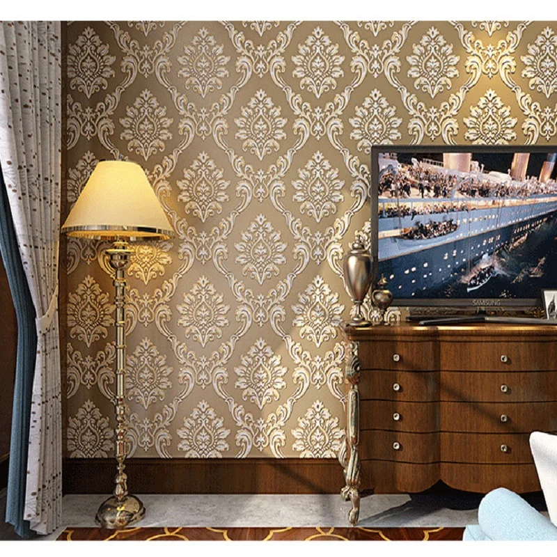 

Popular Self Adhesive Wallpaper Romantic Damascus wallpapers decorative 3D Roll paper papel de parede pure paper roll 5 Meter