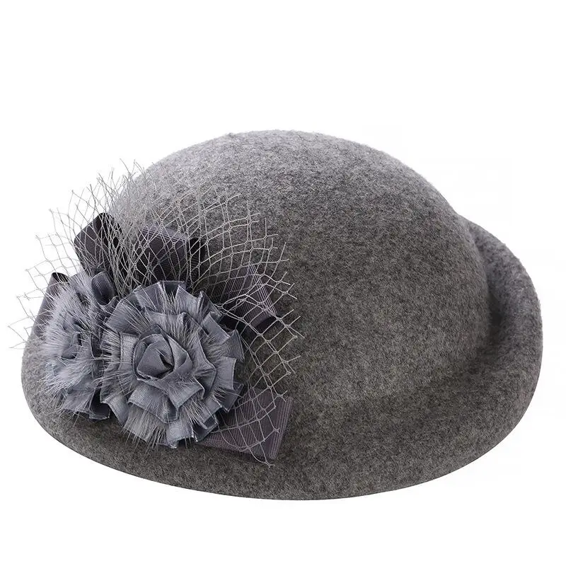 Comprare 100% Lana Semplicità Donna Classic Lady Fascinator Capelli Cappellino a tamburello Floreale Feltro Cocktail Party Wedding Chiesa Fedora protezione Del Bacino