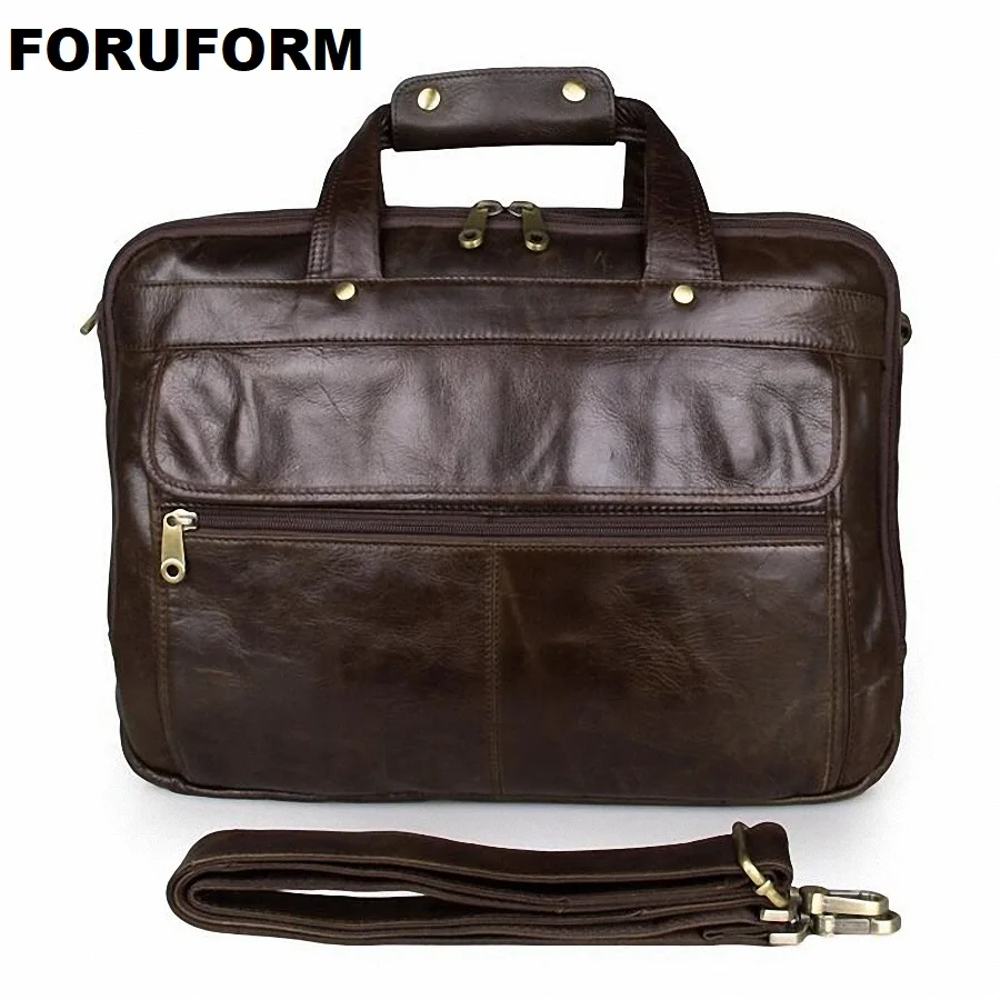 Men 14 Inch Laptop Bag Retro Genuine Leather Briefcase Bag Business