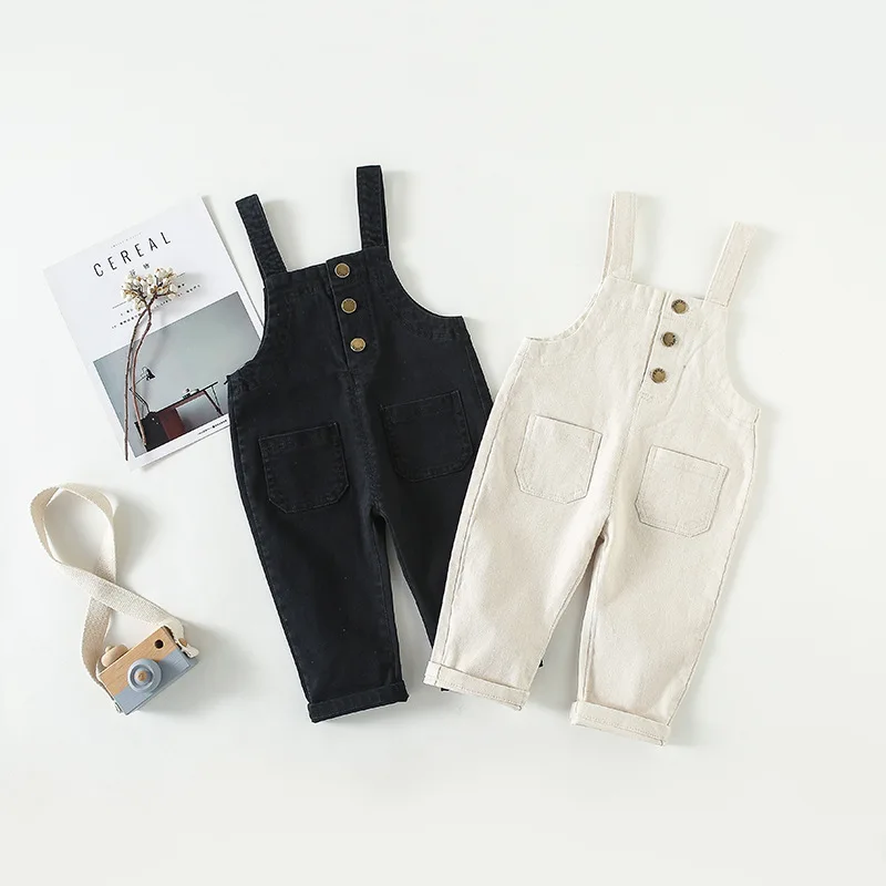 

Kids Pants Denim Pure Color Baby Girls Straps Pants Casual new Autumn Toddlers Boys Trousers Unisex Kids Clothes