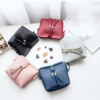 

Hot Women's Handbags Pu Leather Female Fashion Tassel feminina Soft Clutch Solid Color Top-handle Bags Tote Ladies 2019 Gifts