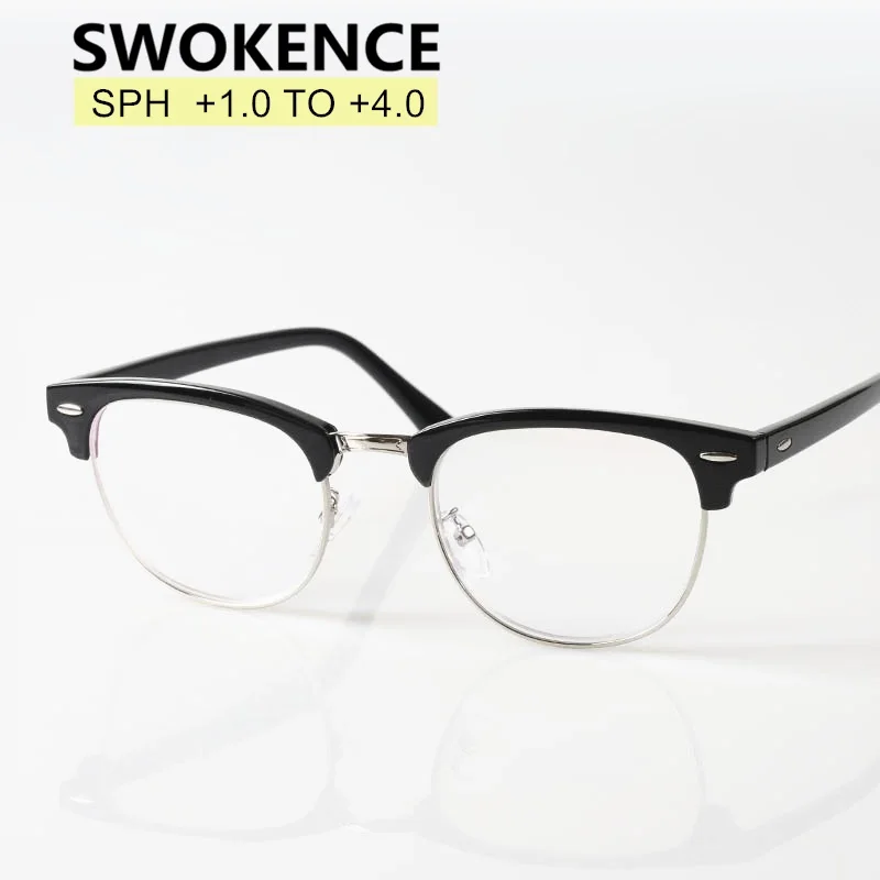 SWOKENCE SPH 1,0 до+ 4,0 половина кадра очки для чтения Для женщин Для мужчин фирменный дизайн Асферические трудно смолы объектив пресбиопические очки G605