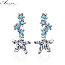 Новые серьги Anenjery с синими звездами и цирконием для женщин, 925 пробы серебряные серьги, S-E717