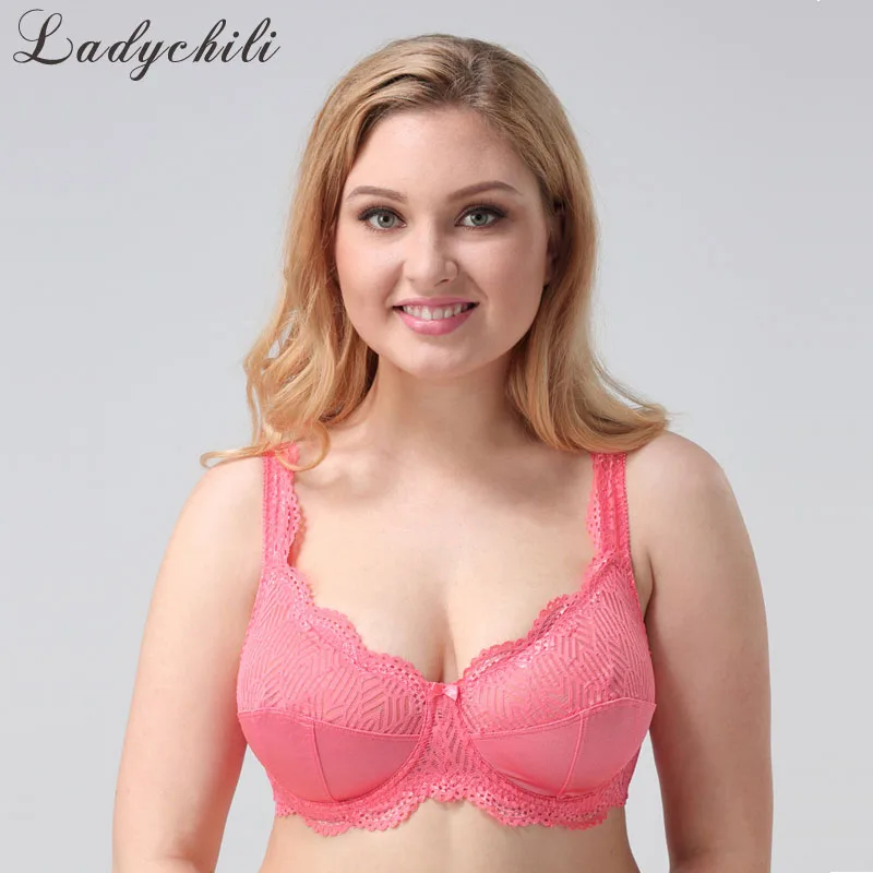Ladychili Women Intimates Cute Pink Color Lace Satin Bralette Full Cup