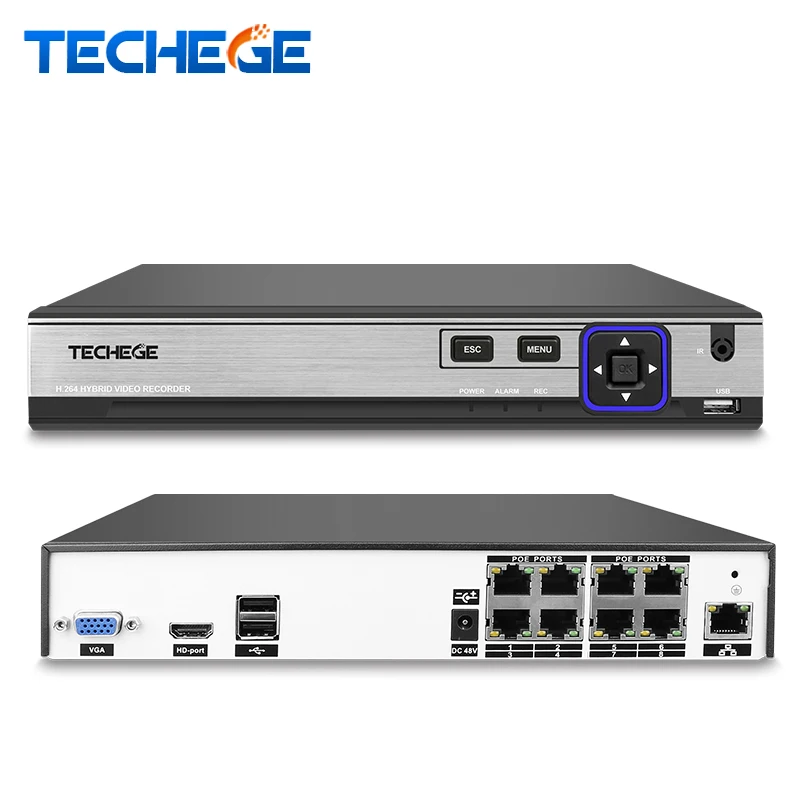 Techege 8CH 48V PoE NVR Max 4K 4CH 5MP 8CH 4MP 4 3M 16 960P CCTV
