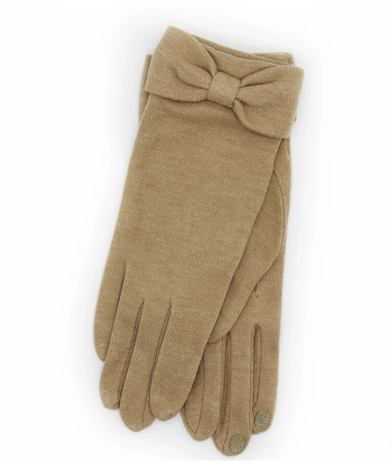 Женские перчатки, зимние перчатки, смешанные волокна, теплые мягкие перчатки из пряжи, милый бант, браслет, нескользящая одежда, простые шерстяные варежки с сенсорным экраном