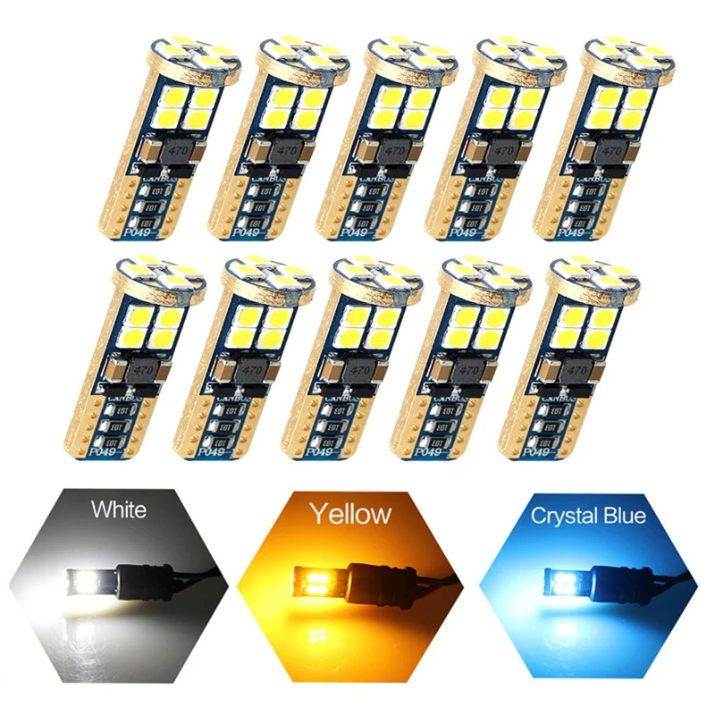 

10 шт. W5W LED canbus T10 12 smd 3030 безошибочный автомобильный фонарь поворотный боковой номерной знак светильник лампа багажника габаритные огни s Белый Янтарный