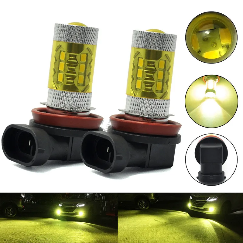 

2 Pcs 80w High Power Samsung 2323 LED Chip Car Fog Driving Light H8 H11 4300K Yellow 2323 Auto Driving Bulbs