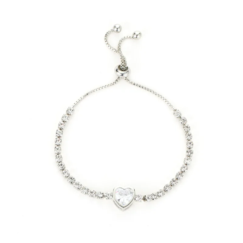 Модный женский браслет из кубического циркония, регулируемые браслеты, теннисные браслеты для женщин, цепочка, блестящий кристалл, ювелирное изделие, подарок - Окраска металла: heart silver