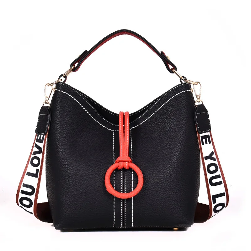 

ACE LOVE Personality Hit Color Bucket Bag Female New Fashion High Quality Wide Shoulder Strap Casual Shoulder Messenger Bag
