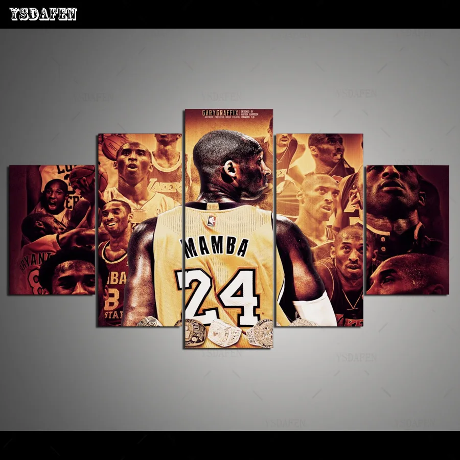 5 panel large HD printed painting Kobe Bryant sports canvas print art