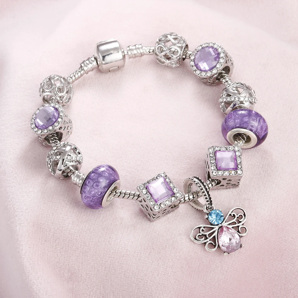 

Silver Snake Chain Bracelets Bangles Red Crystal Bead Rainbow Elephant Pendant Safety Chain Women Charm Bracelet Fashion Jewelry