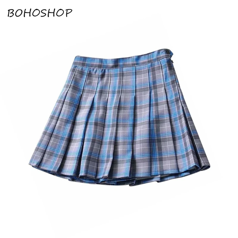 

Summer Hippie vintage chic women high waist plaid pleated skirt short sexy Mini College skirt female oversize