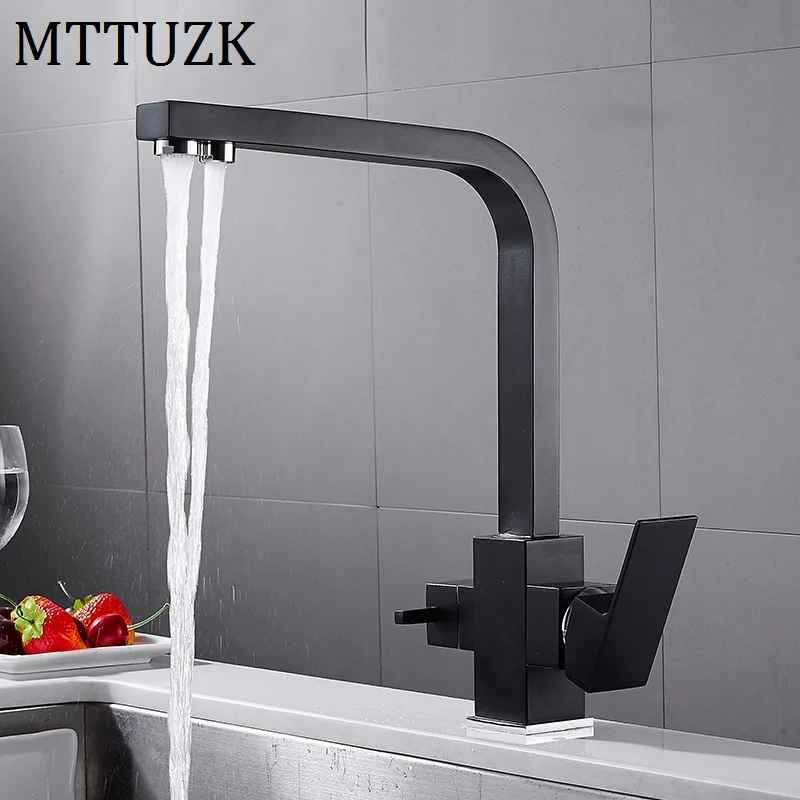 MTTUZK квадратный хромированный латунный кухонный кран смеситель для раковины