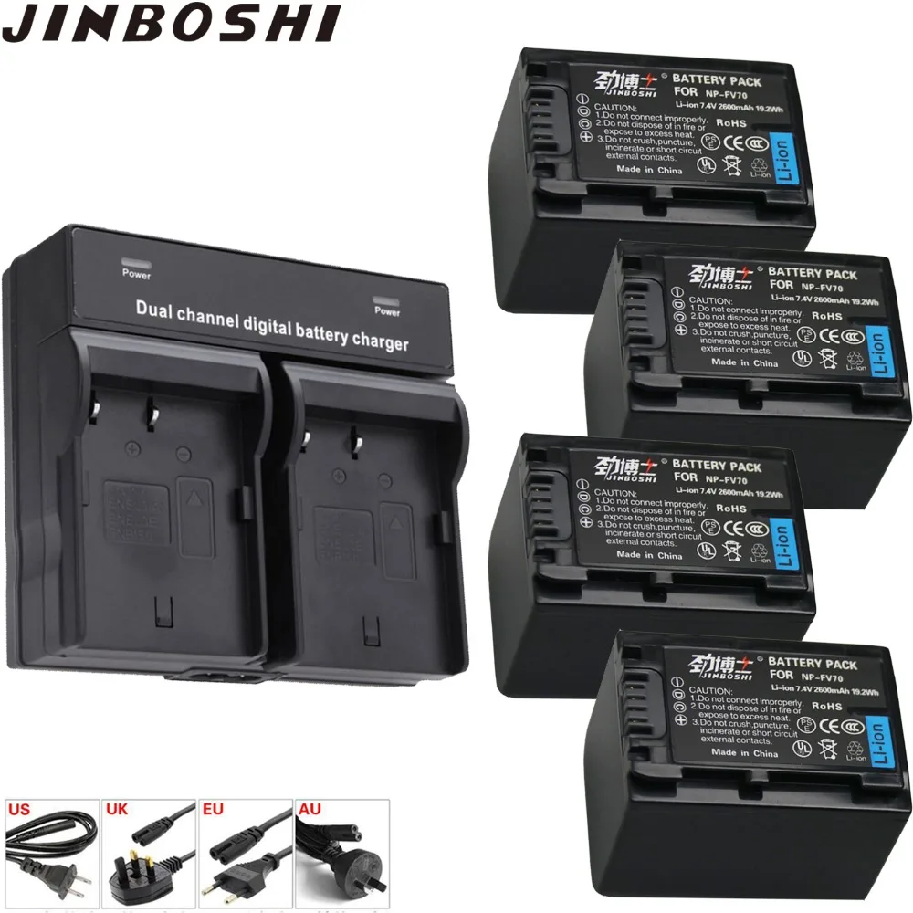

4PCS NP-FV70 NPFV70 NP FV70 Li-ion Battery+LED Dual Charger For Sony NP-FV50 HDR-CX150E HDR-CX170 HDR-CX230 CX300 Z1 NP-FV30