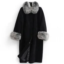 Новейшая Женская длинная куртка большого размера S/6XL, искусственный мех, черная верхняя одежда, зима-осень, женская повседневная меховая верхняя одежда D433