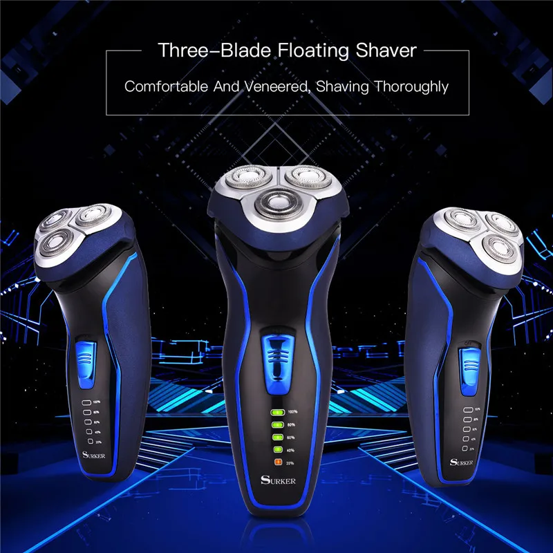 

100-240V Men Razor 3D Triple Blade Head Shaver Barbeador Beard Trimmer Shaving Machine Electric Razor LED Indicator + Adapter