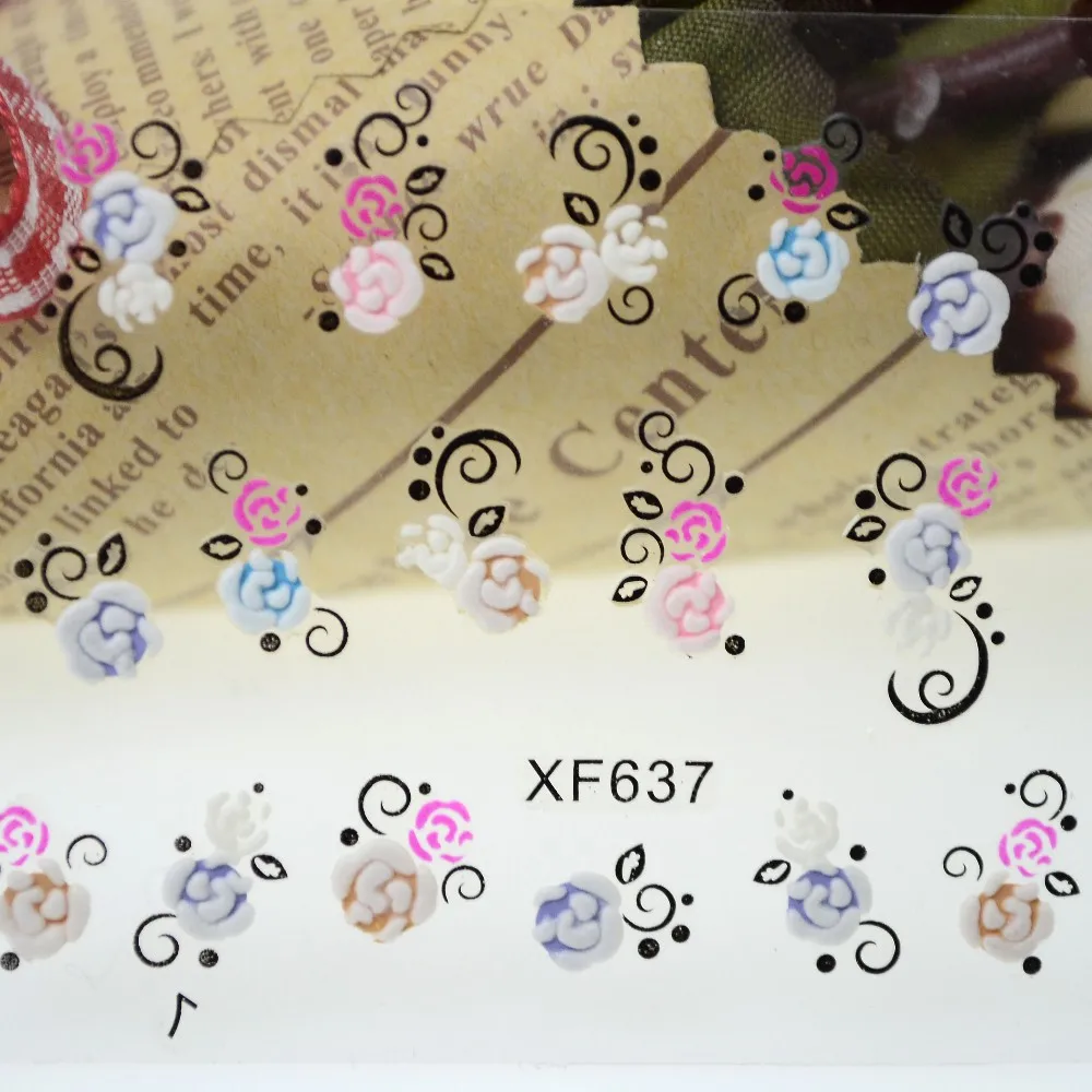 30 листов наклейки для ногтей s 3d наклейки для ногтей красочные цветы дизайн ногтей художественные талисманы Маникюр наклейки украшения XF627-650
